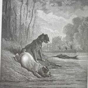 Dore, Fables, Dogs, Dead Ass, Wolf, Hunter, Print, Bookplate, Art~ 240706-WH 290